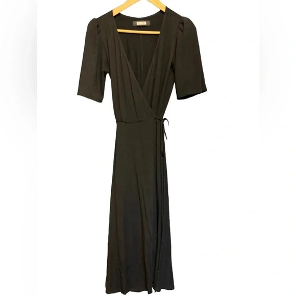 Reformation Women Laurel Wrap Dress Midi Short Sleeve Black Size Extra Small - Picture 4 of 6
